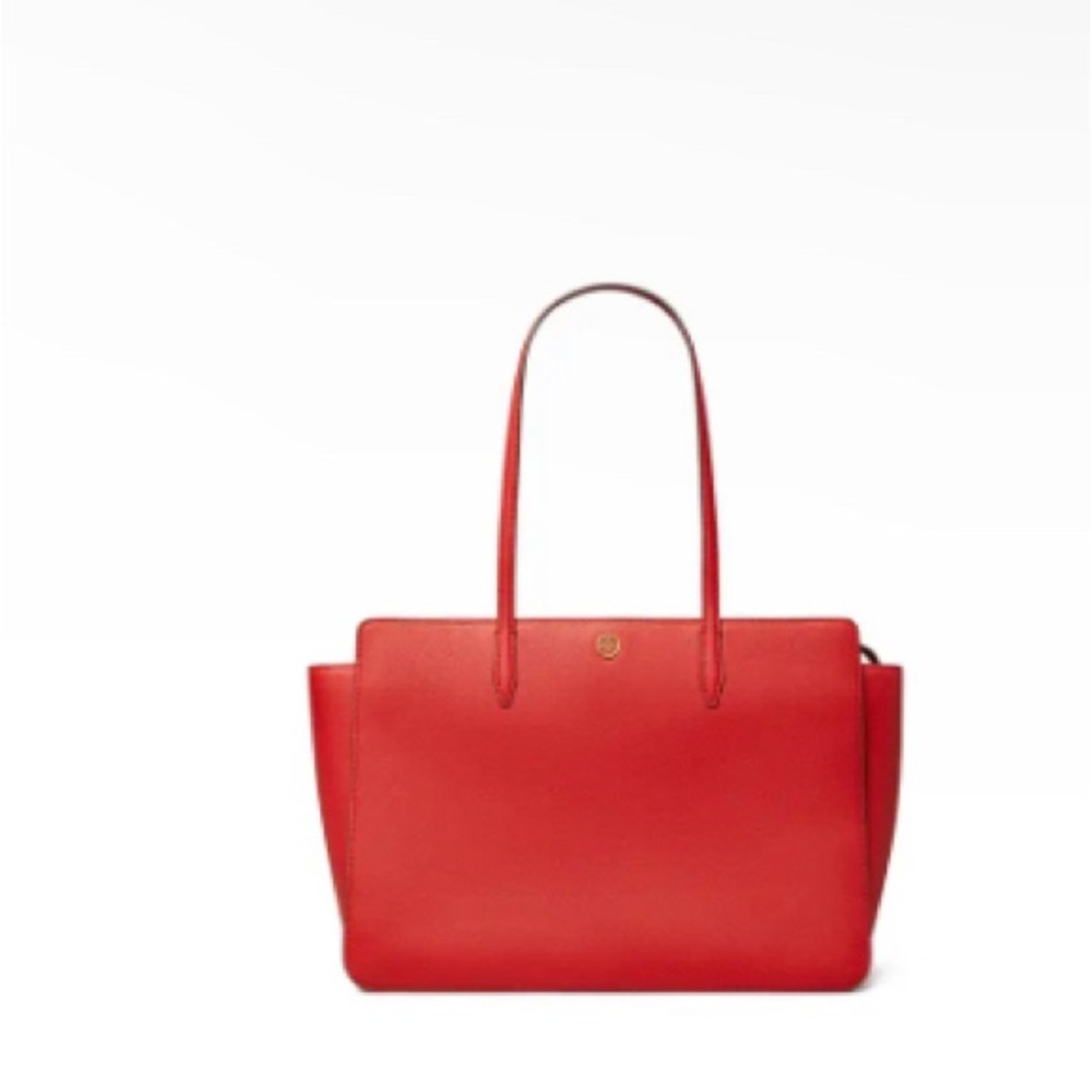 Tory Burch Robinson Leather Tote BRIGHT CARNELIA